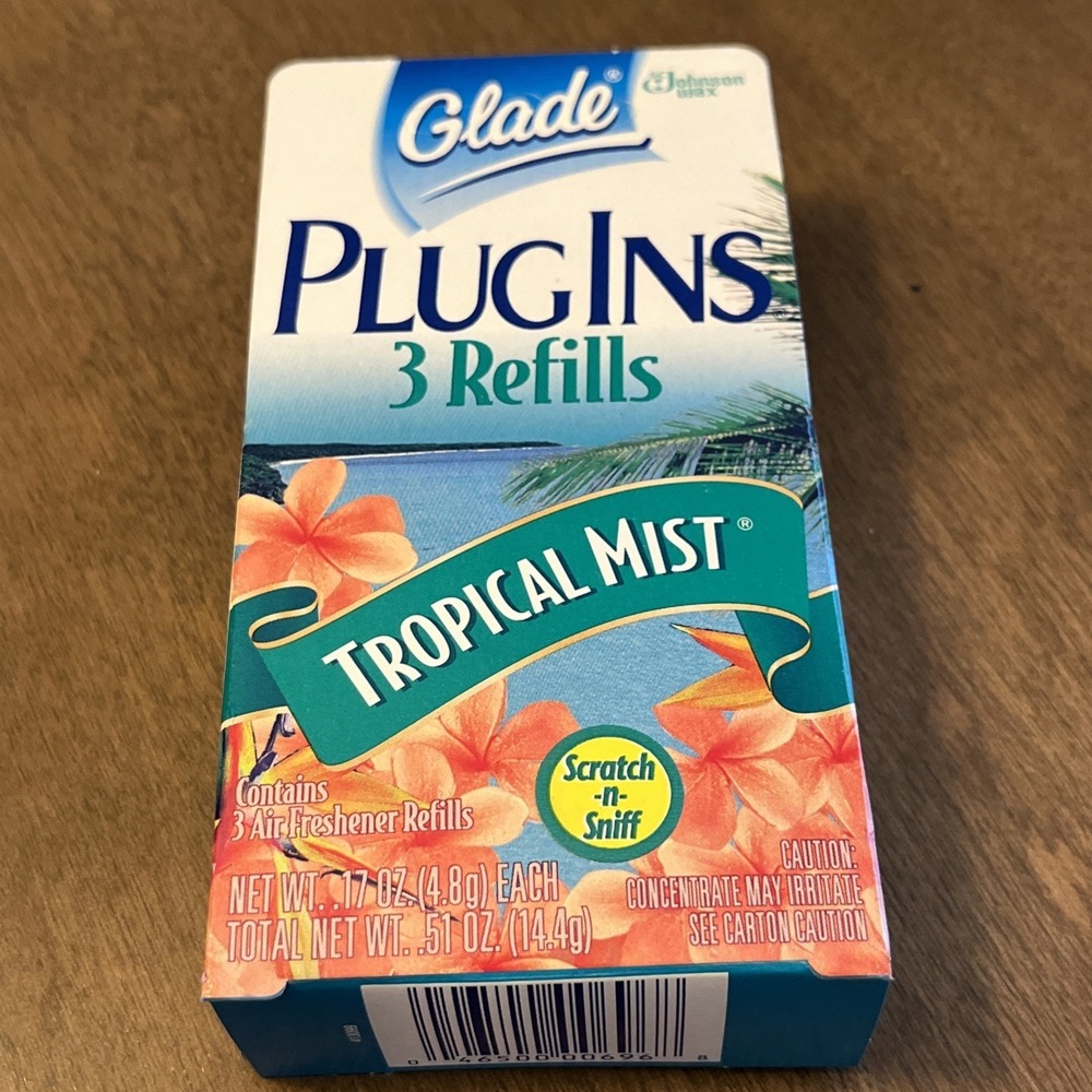 Glade Plug Ins TROPICAL MIST 3 Scented Gel Refills In Box RARE Retired Gels NEW